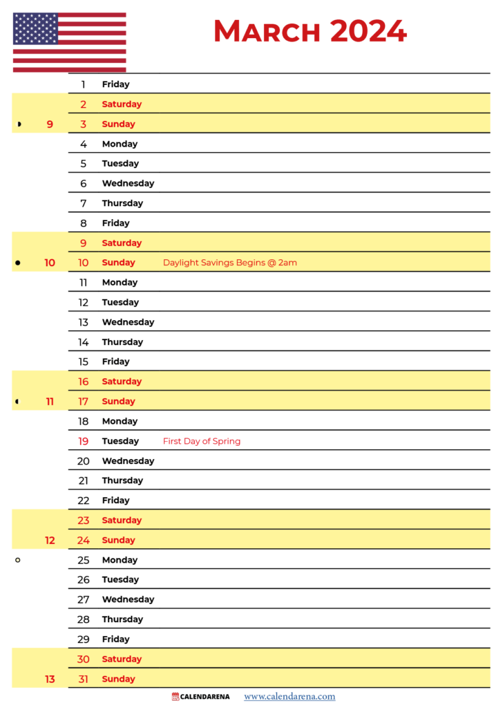 March 2024 Calendar With Holidays USA