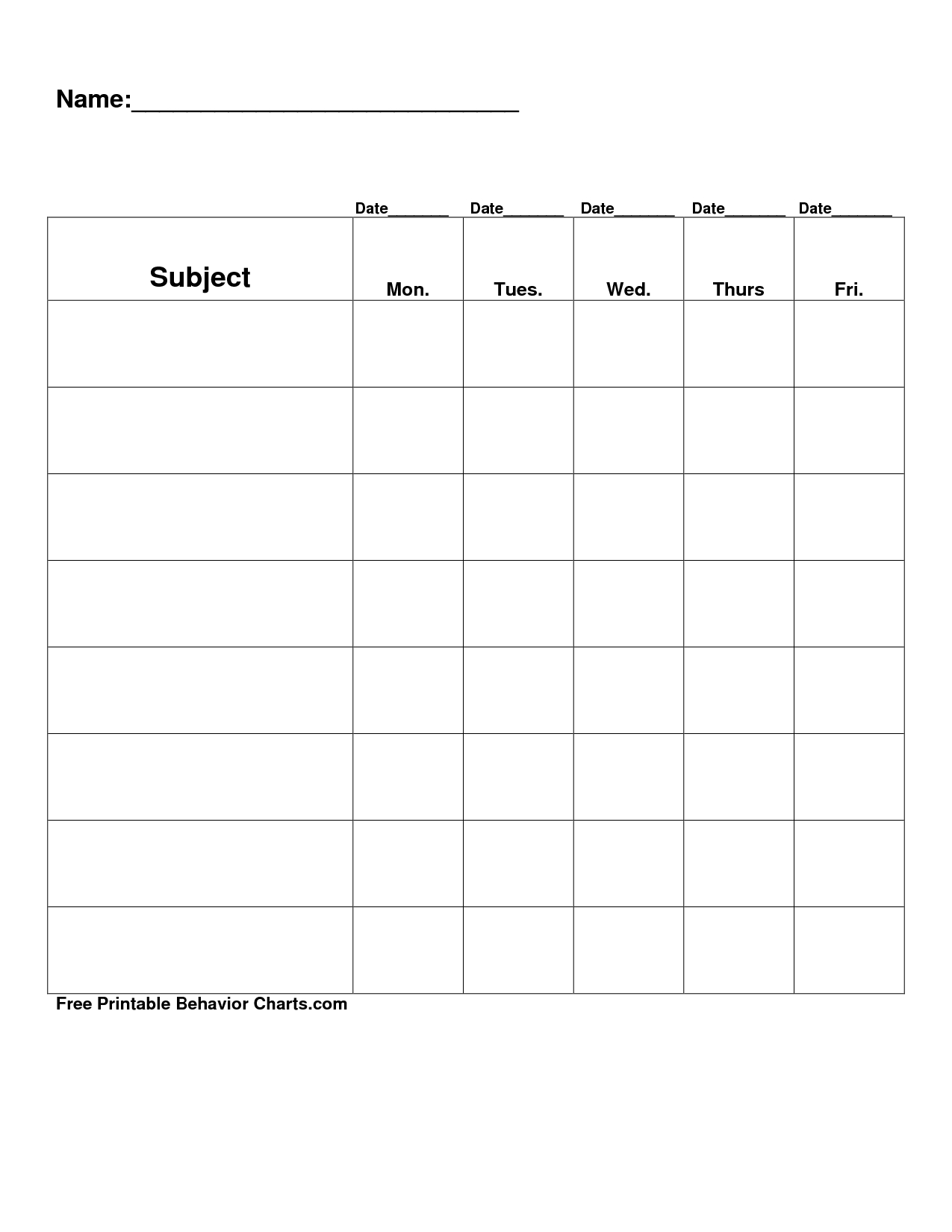 Free Printable Blank Charts | Free Printable Behavior Charts Com with Blank Behavior Charts For September