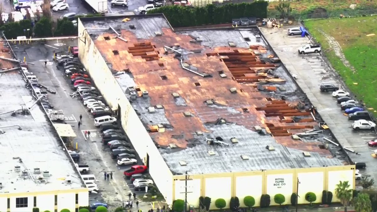 Storm damage after a tornado touched down in Montebello.