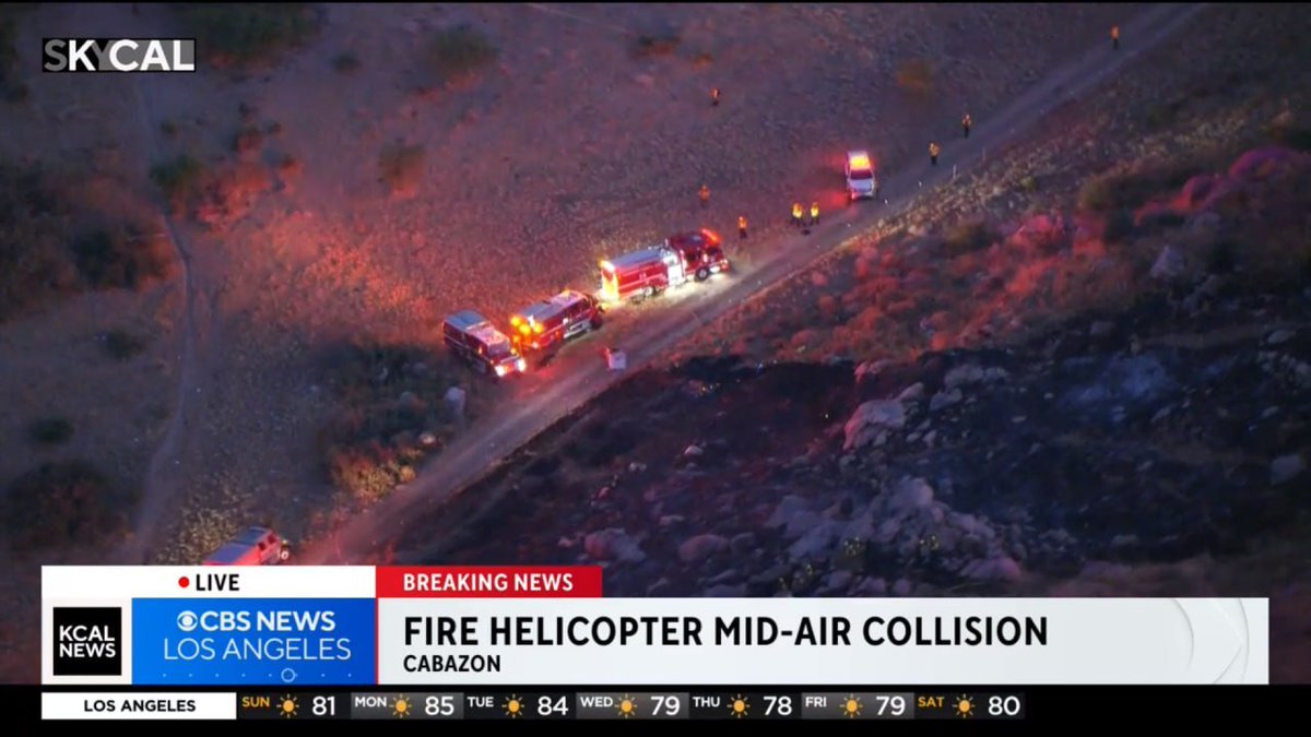 Firefighting helicopter crashes while fighting brush fire in Cabazon, California