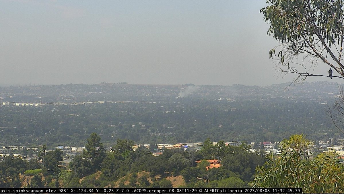 The smoke showing on the Spinks Canyon cam is a structure fire in Rosemead, at Marshall and Walnut Grove. Was reported to be a single story home with fire to the roof