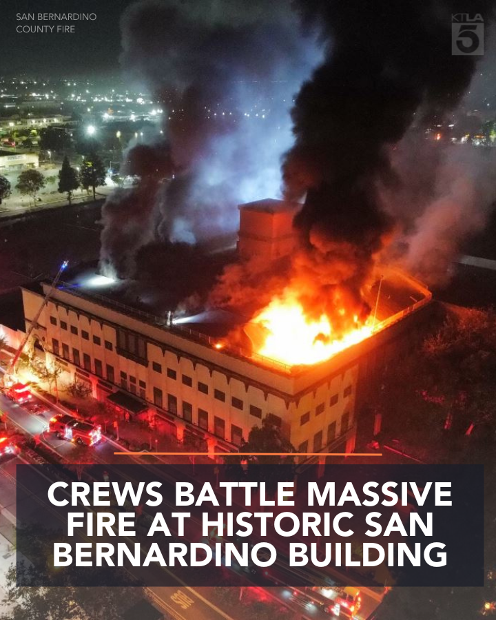 Fire crews battled a massive fire at a historic building in San Bernardino, marking the second time a fire was ignited in the building this year