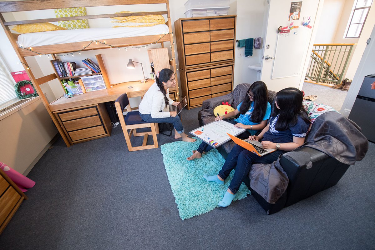 students in dorm room