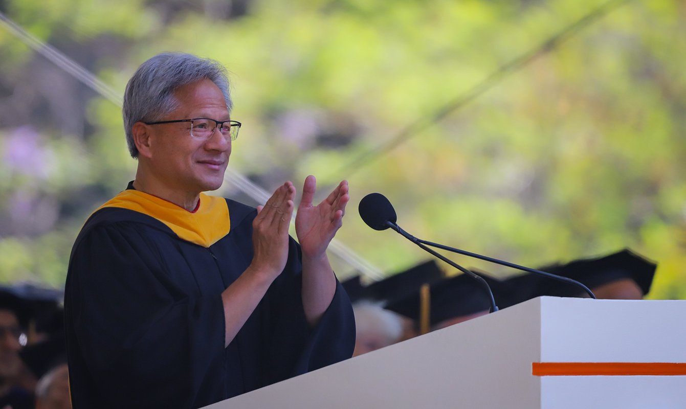 Jensen Huang applauds Caltech graduates during his Commencement speech