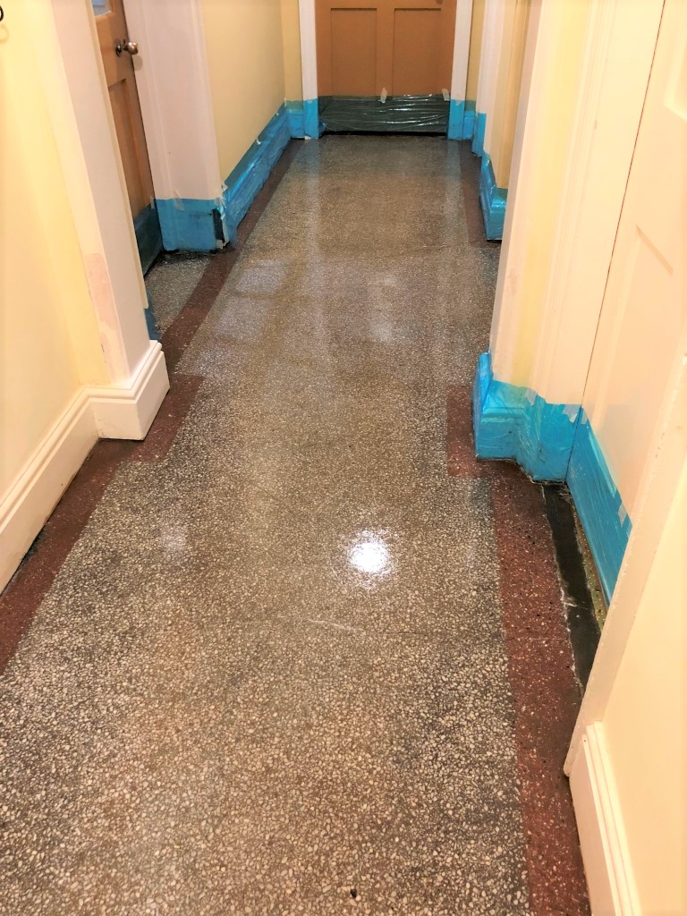 Adhesive Covered Victorian Terrazzo Hallway After Cleaning Newmarket