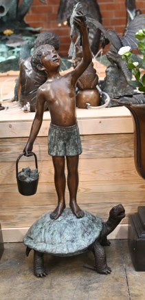 Bronze Boy Fountain Turtle Frog Garden Water Feature Casting