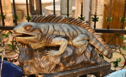 Bronze Iguana Fountain Garden Water Feature Reptile