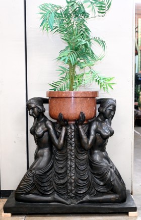 Monumental Art Deco Maiden Planter Bronze Garden Statue