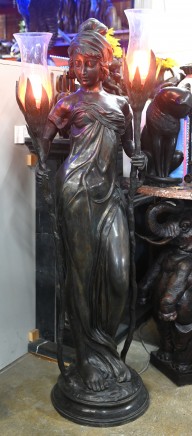 XL Bronze Classical Maiden Statue Torchere Lights