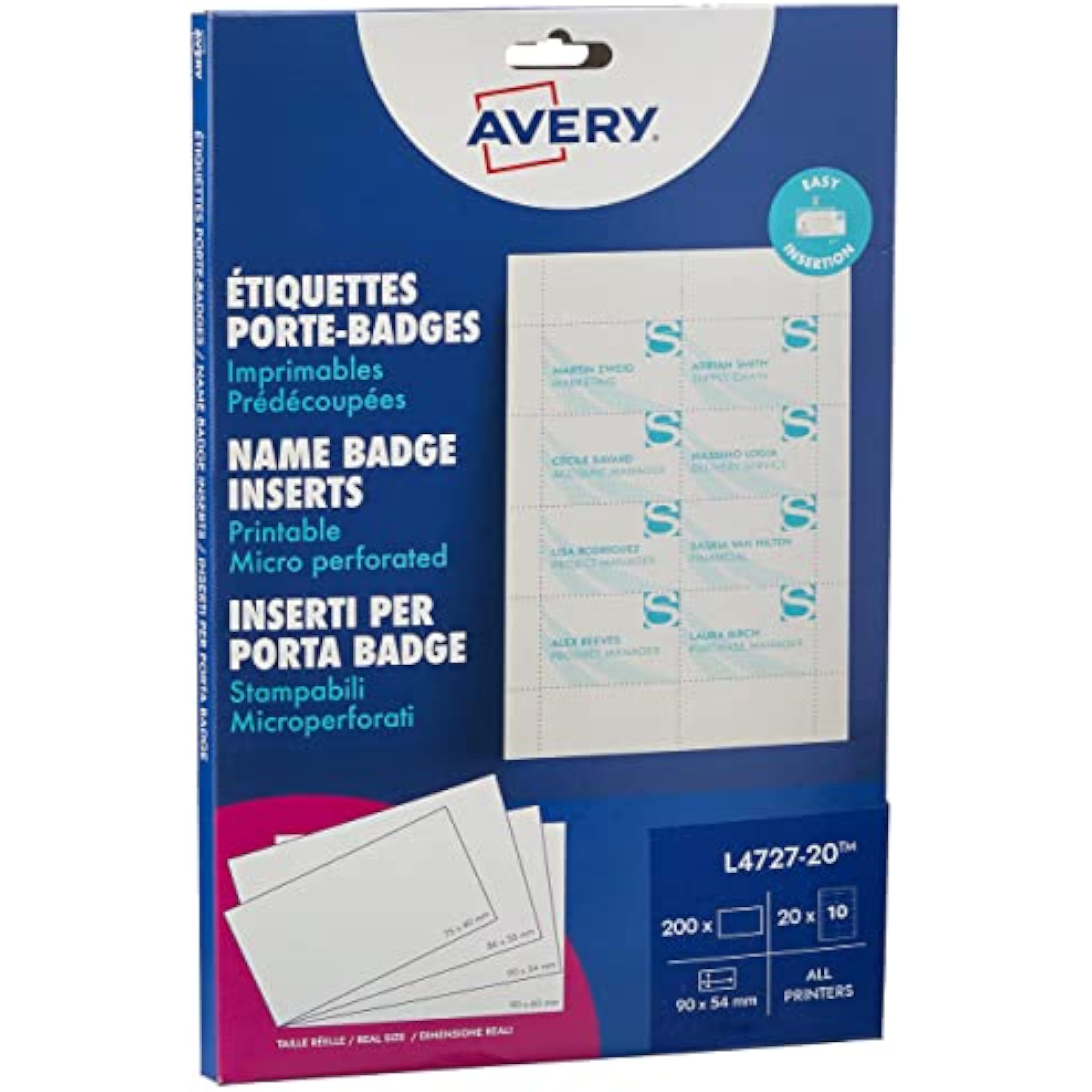 Avery Printable Name Badge Insert Refills - White, 90 x 54 mm, Pack of ...