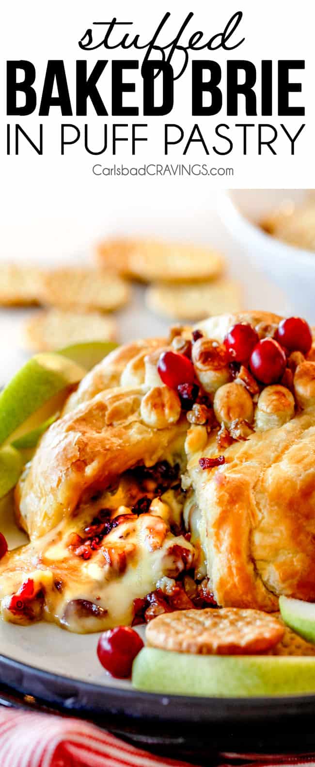 Rich and creamy Baked Brie in Puff Pastry is always a total luxuriously tasting crowd pleaser with minimal effort!  (step by step pictures included)  It can be prepped in advance then baked when you're ready for company! 