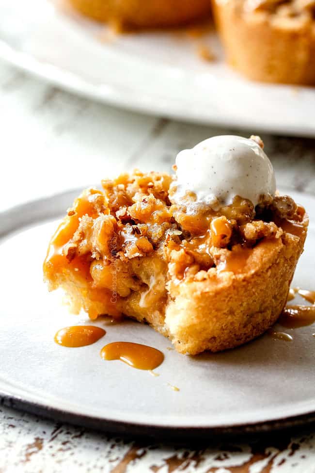 kraft caramel apple pie with a bite taken out of it