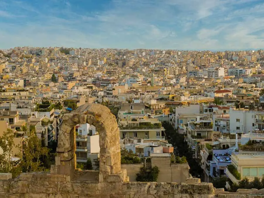 The old and new buildings of Athens Greece