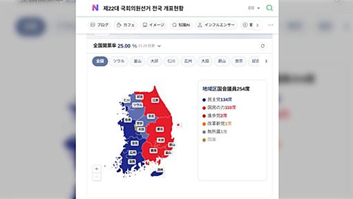 韓国の総選挙、見事に古代の新羅と百済のような分断の様相を呈していた。