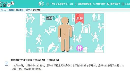 自宅で全裸自慰行為していた少年（１９）、外で見ていた人に通報され逮捕　広島県・廿日市市 : 痛いニュース(ﾉ∀`)