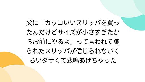 父に「カッコいいスリッパを買ったんだけどサイズが小さすぎたからお前にやるよ」って言われて譲られたスリッパが信じられないくらいダサくて悲鳴あげちゃった