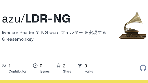 GitHub - azu/LDR-NG: livedoor Reader で NG word フィルター を実現する Greasemonkey