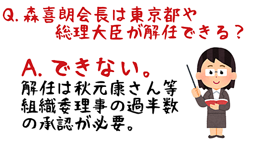森会長の解任は総理大臣・東京都はできない。秋元康、王貞治、田中理恵、蜷川実花、丸川珠代（敬称略）等の理事の過半数の承認が必要 - 斗比主閲子の姑日記