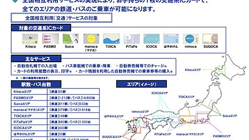 全国10の交通系ICカードの相互利用、3月23日スタート