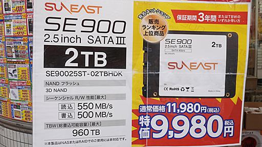 SATA SSDは2TBが9,980円、480GBが1,980円など極端な安値、大手メーカーのSATA SSDも一部急落 [相場調査 3月第2週号]　