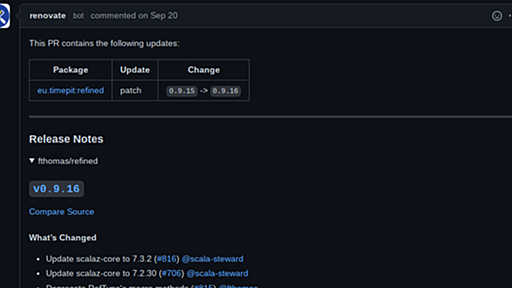 Scalaの依存ライブラリ更新はRenovateでもけっこうイケる - 貳佰伍拾陸夜日記