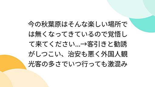 今の秋葉原はそんな楽しい場所では無くなってきているので覚悟して来てください...→客引きと勧誘がしつこい、治安も悪く外国人観光客の多さでいつ行っても激混み