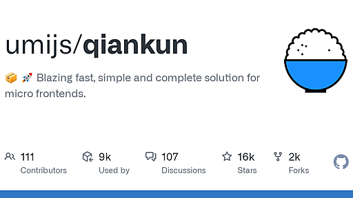 GitHub - umijs/qiankun: 📦 🚀 Blazing fast, simple and complete solution for micro frontends.