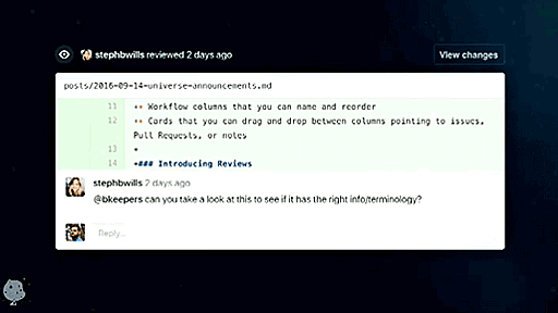［速報］GitHub、コードレビューのための新機能を発表。コードの行ごとや課題ごとにコメント可能。GitHub Universe 2016