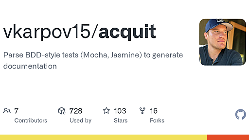 GitHub - vkarpov15/acquit: Parse BDD-style tests (Mocha, Jasmine) to generate documentation