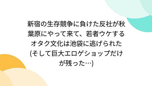 新宿の生存競争に負けた反社が秋葉原にやって来て、若者ウケするオタク文化は池袋に逃げられた(そして巨大エロゲショップだけが残った…)