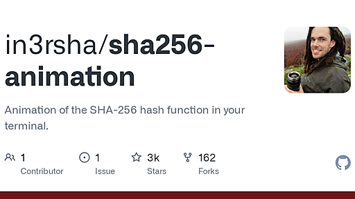 GitHub - in3rsha/sha256-animation: Animation of the SHA-256 hash function in your terminal.