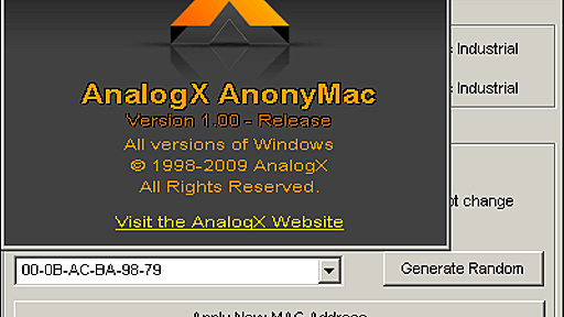 自由自在にMACアドレスを変更できるフリーソフト「AnalogX AnonyMAC」