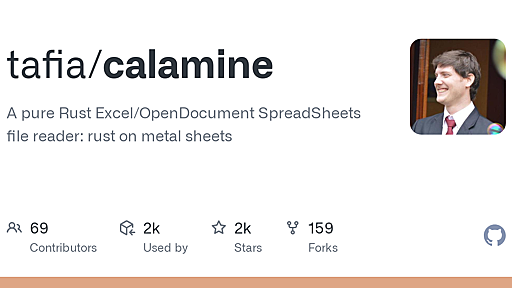 GitHub - tafia/calamine: A pure Rust Excel/OpenDocument SpreadSheets file reader: rust on metal sheets
