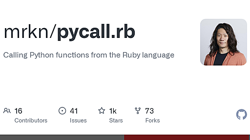 GitHub - mrkn/pycall.rb: Calling Python functions from the Ruby language