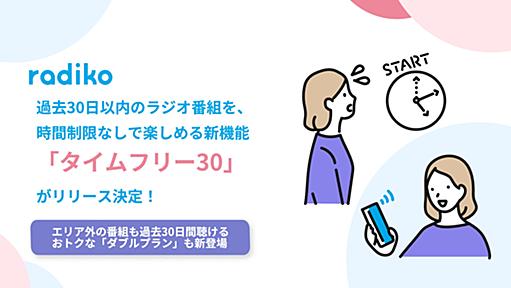 radikoが、過去30日以内のラジオ番組を時間制限なしで楽しめる新サービス「タイムフリー30」をこの秋スタート！　さらにエリア外の番組も過去30日間聴けるおトクな「ダブルプラン」も登場。