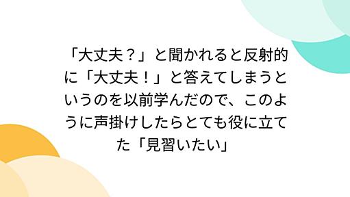 「大丈夫？」と聞かれると反射的に「大丈夫！」と答えてしまうというのを以前学んだので、このように声掛けしたらとても役に立てた「見習いたい」