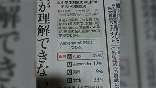 『「Alexは女性名Alexandraの愛称である。ではAlexandraの愛称は何か？」4択問題で中学生の正答率45％　その理由は？』へのコメント