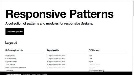 Webのページレイアウトやコンポーネントのレスポンシブ対応のさまざまなアイデア集 -Responsive Patterns