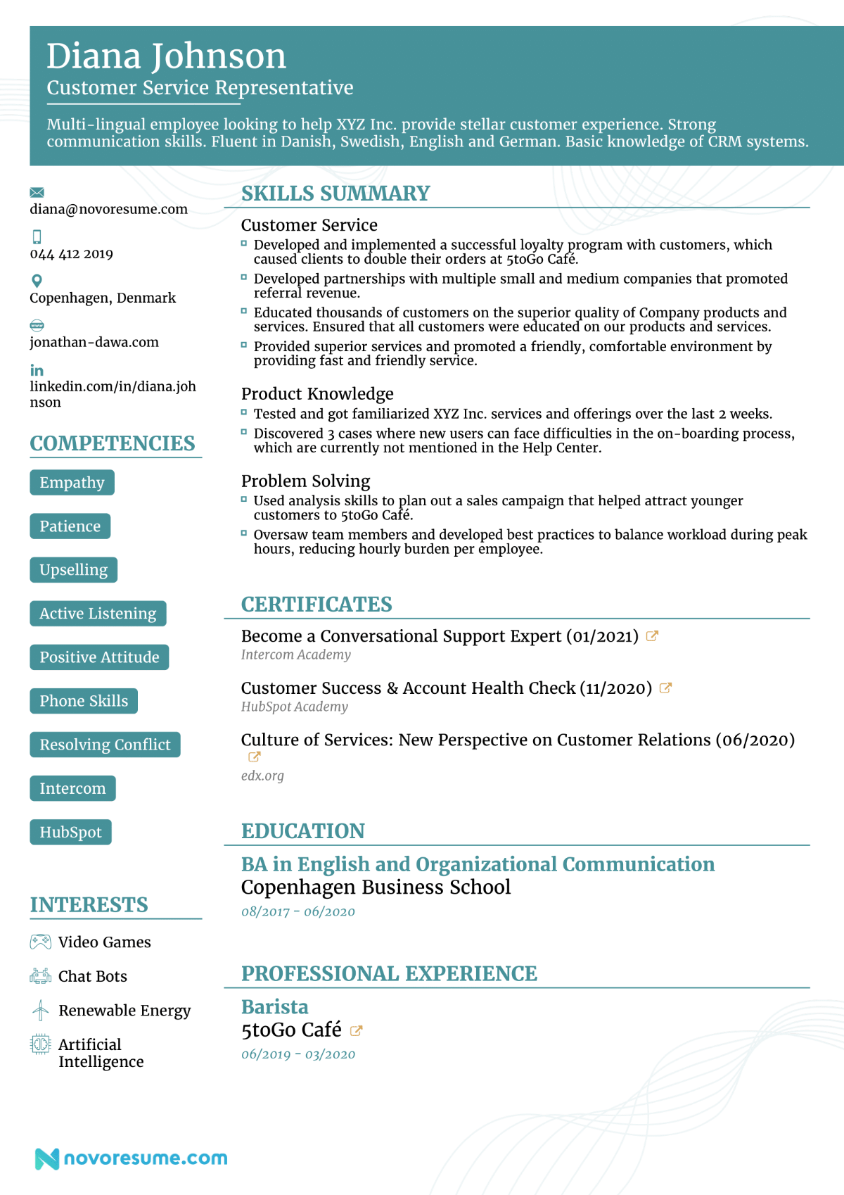 functional duties cv