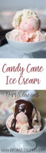 This delicious Candy Cane Ice Cream has a delicious pepperminty flavor and pairs perfectly with hot fudge sauce! THM:S, sugar free, low carb, gluten free