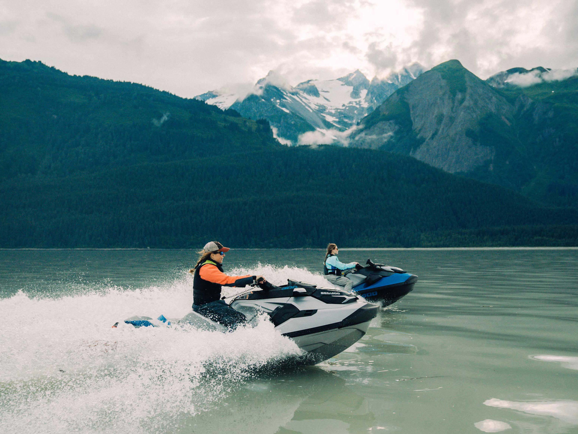 Michelle Oakley and friend riding a Sea-Doo