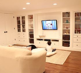 Wall of built Ins out of IKEA Hemnes cabinets