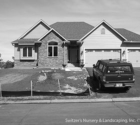 custom cedar arbor enhances home s front entrance and paver patio provides sitting, The Before Image