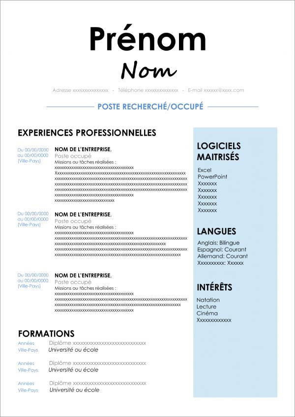 Modele De Cv Gratuit A Telecharger Word