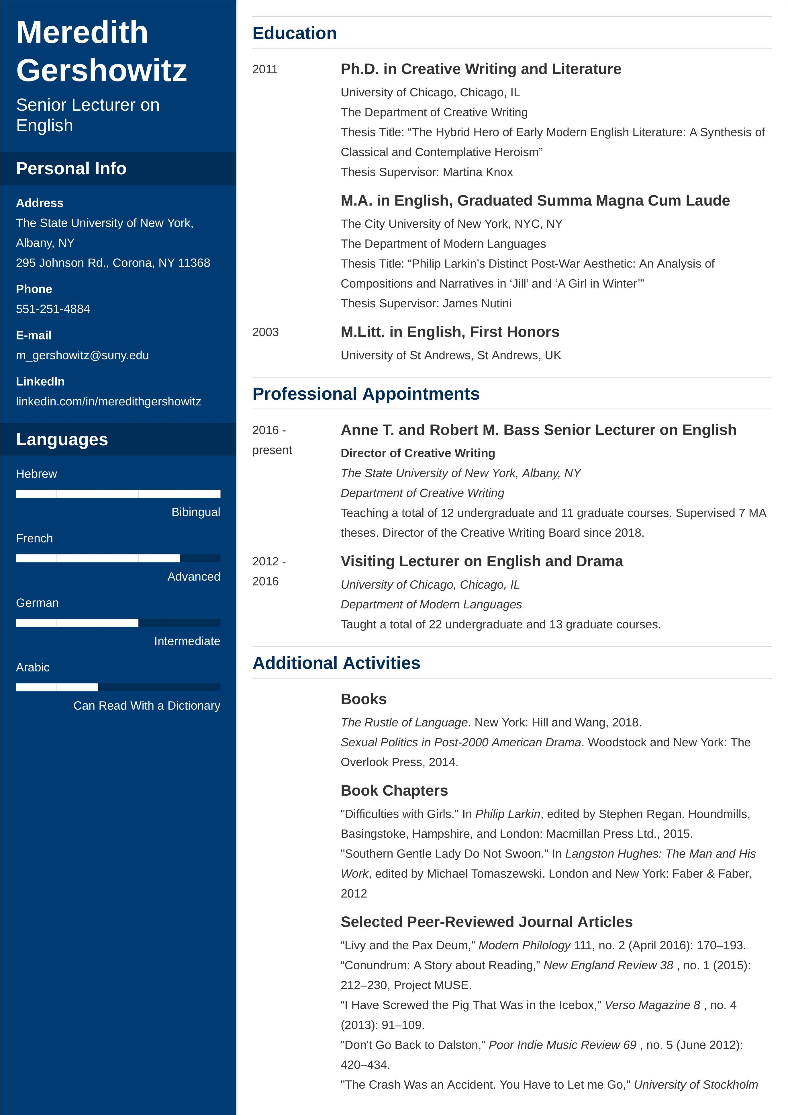 Download Sample Resume Academic For Free Formtemplate - Riset