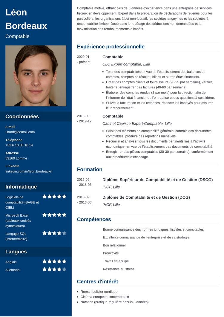 Exemple De CV De Comptable Professionnel