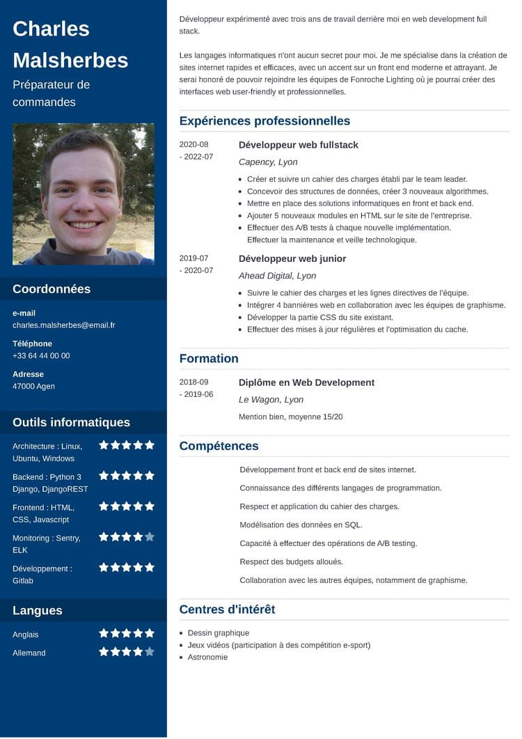 CV de développeur web : exemple et compétences image.