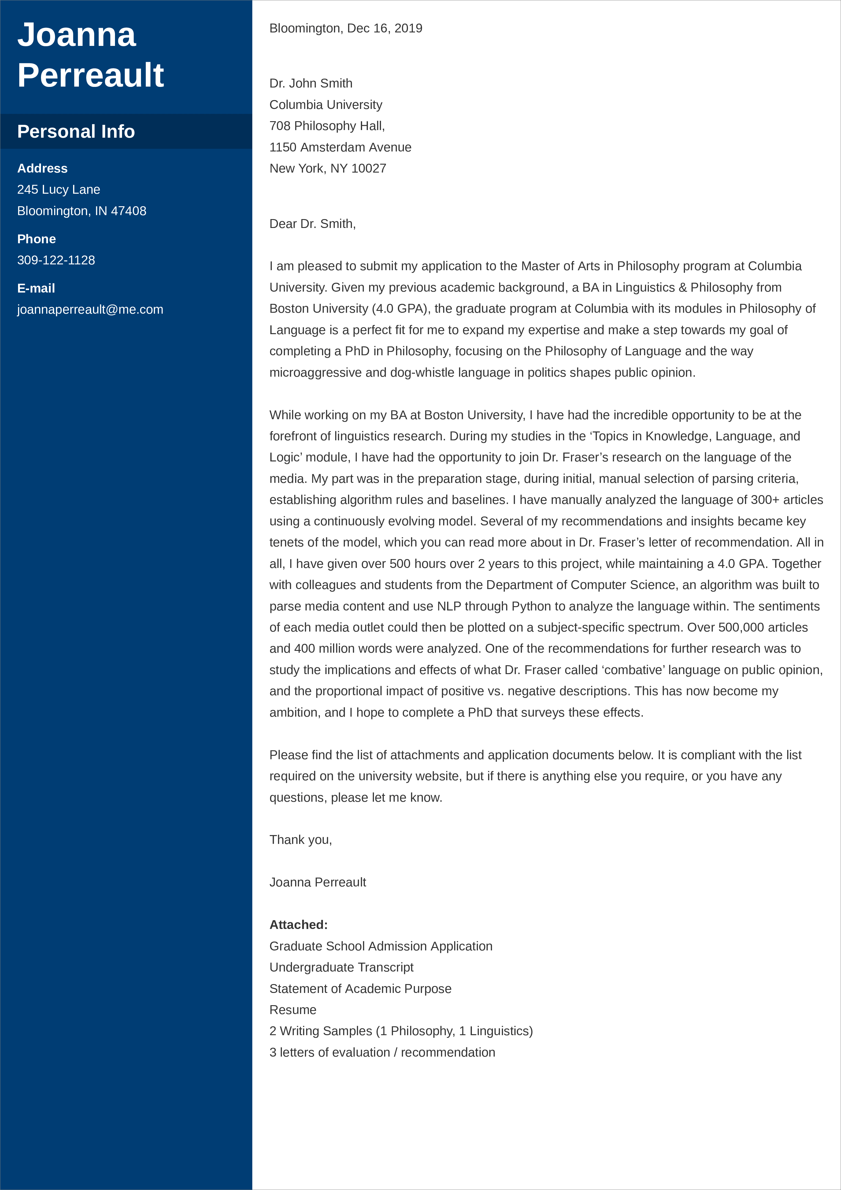 University Cover Letter Template