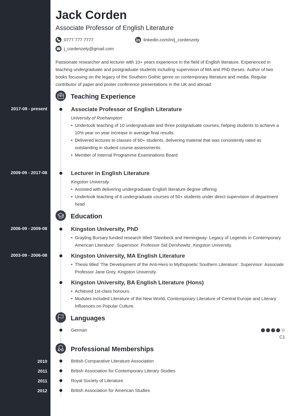 Academic Cv Curriculum Vitae Template Examples Guide Images