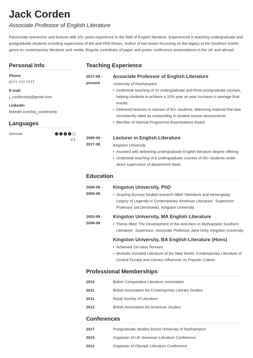 Academic CV Template Examples, Best Format, Tips, 46% OFF